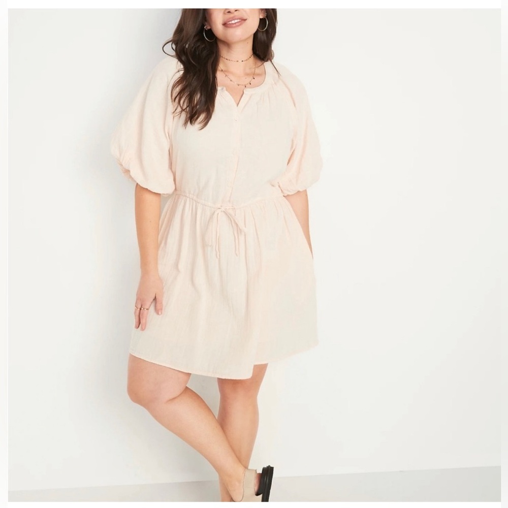 Old Navy Cooling Oasis Waist-Defined Puff-Sleeve Mini Dress